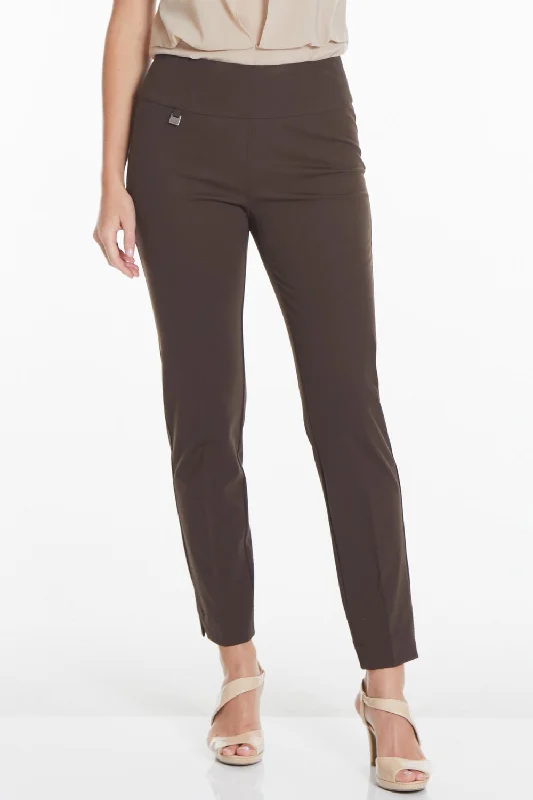 women's pleated pants -Faux Pocket Ankle Pants In Chocolate