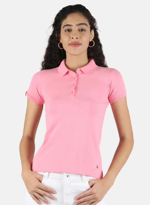 embroidered tops for women -Women Pink Plain T-Shirt