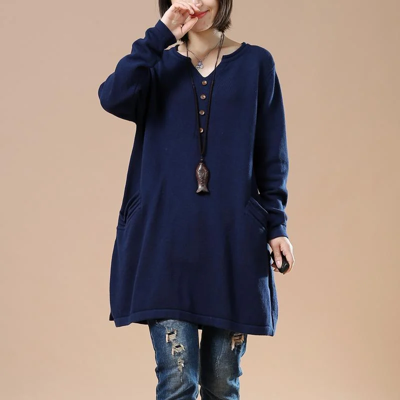 ruched tops for women -Soft navy pullover knit dresses