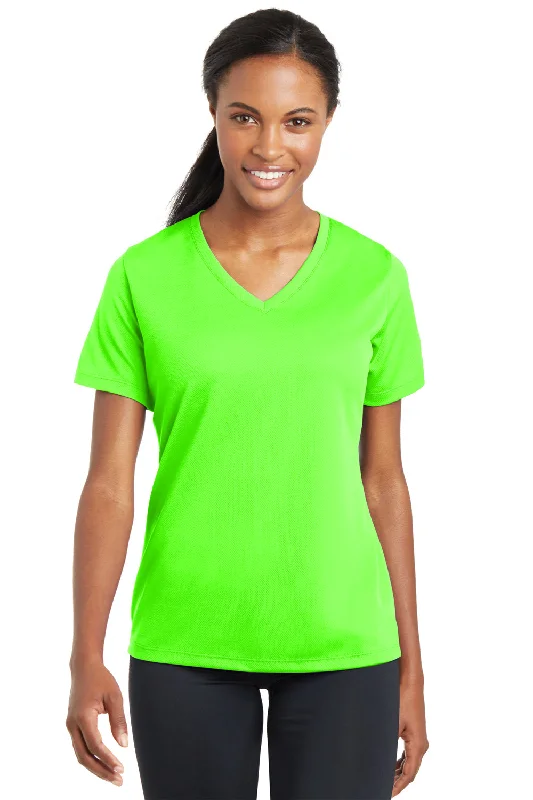 casual oversized tops for women -Sport-Tek Womens RacerMesh Moisture Wicking Short Sleeve V-Neck T-Shirt - Neon Green - Closeout