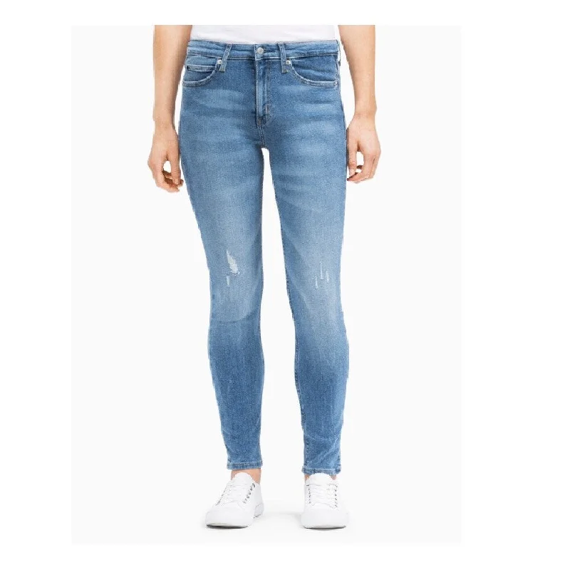 cropped joggers for women -Calvin Klein Women's Mid Rise Skinny Fit Jeans Mallibu Blue Light Size 25"