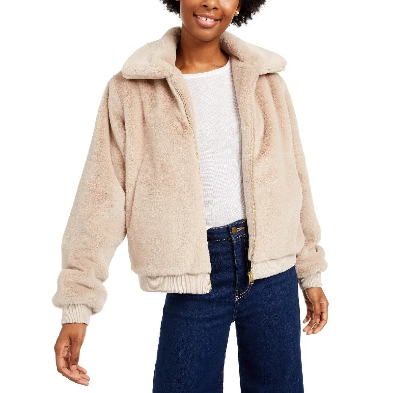 casual zip-up jackets for women -Say What? Women's Juniors' Faux-Fur Jacket White Size Extra Small