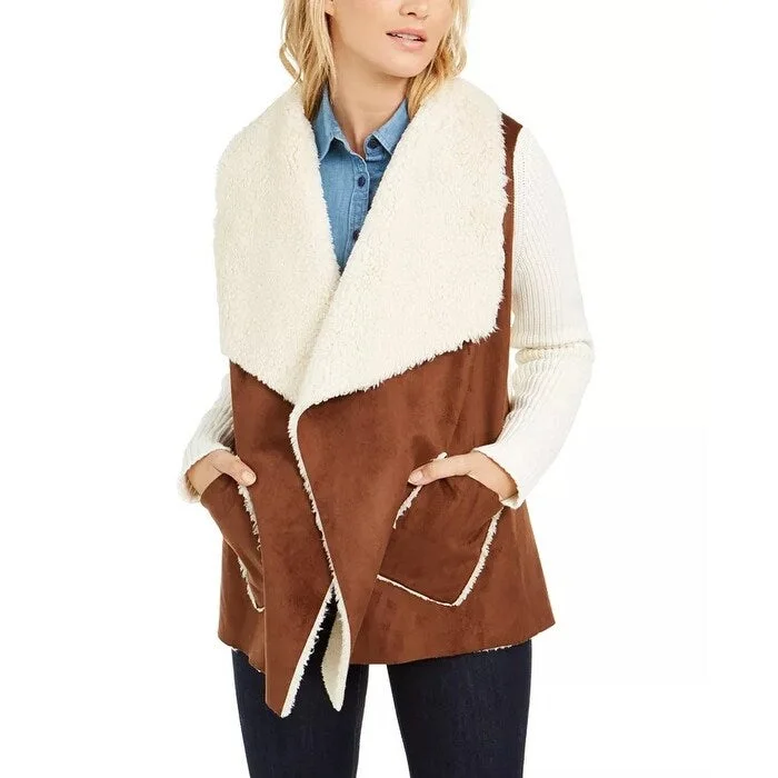 fleece jackets for women -Tommy Hilfiger Women's Faux-Shearling Jacket Dark Beige Size Extra Large - X-Large