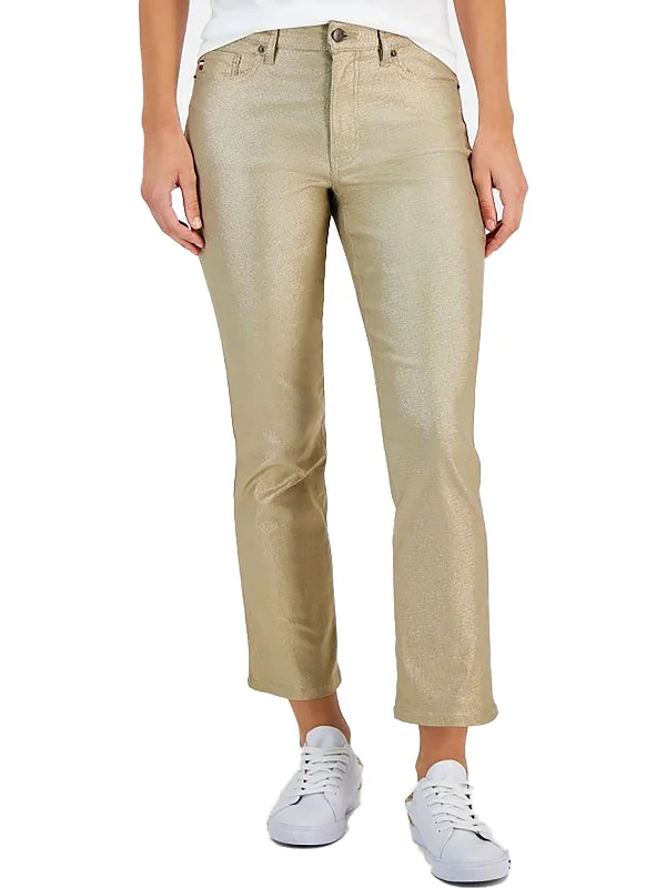 ladies' denim trousers -Plus Womens Metallic High Rise Skinny Jeans