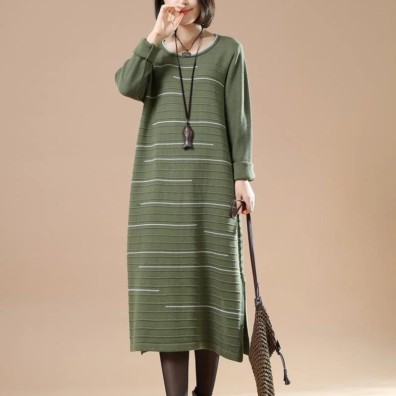 eco-friendly tops for women -Vintage green sweater dresses knit maxi dress people coming and going