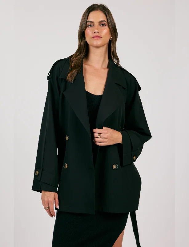 cozy knit coats for women -Strive For Trench Jacket, Black