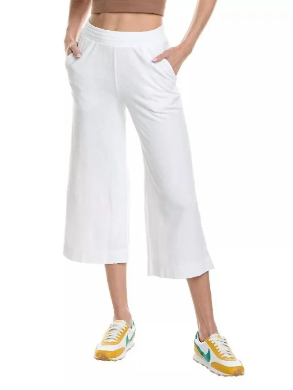 fleece-lined pants for women -Terry Pull On Pant In White