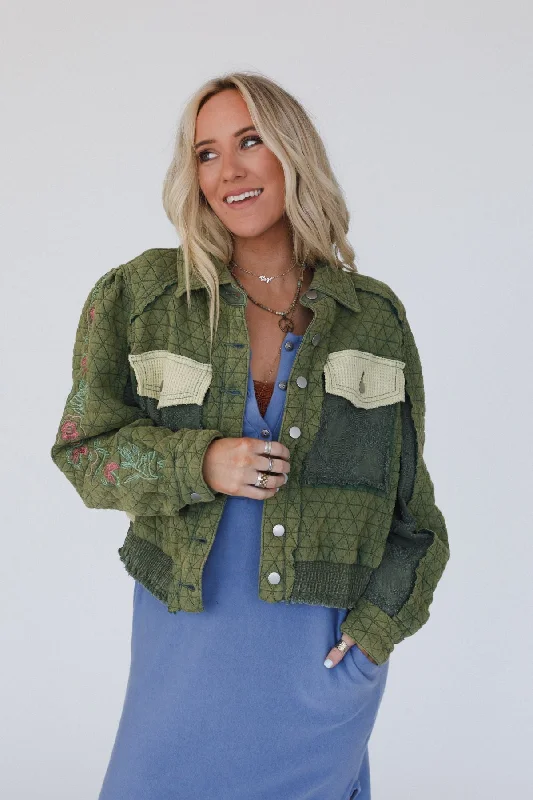 lightweight cashmere coats for women -On The Vine Quilted Jacket - Green