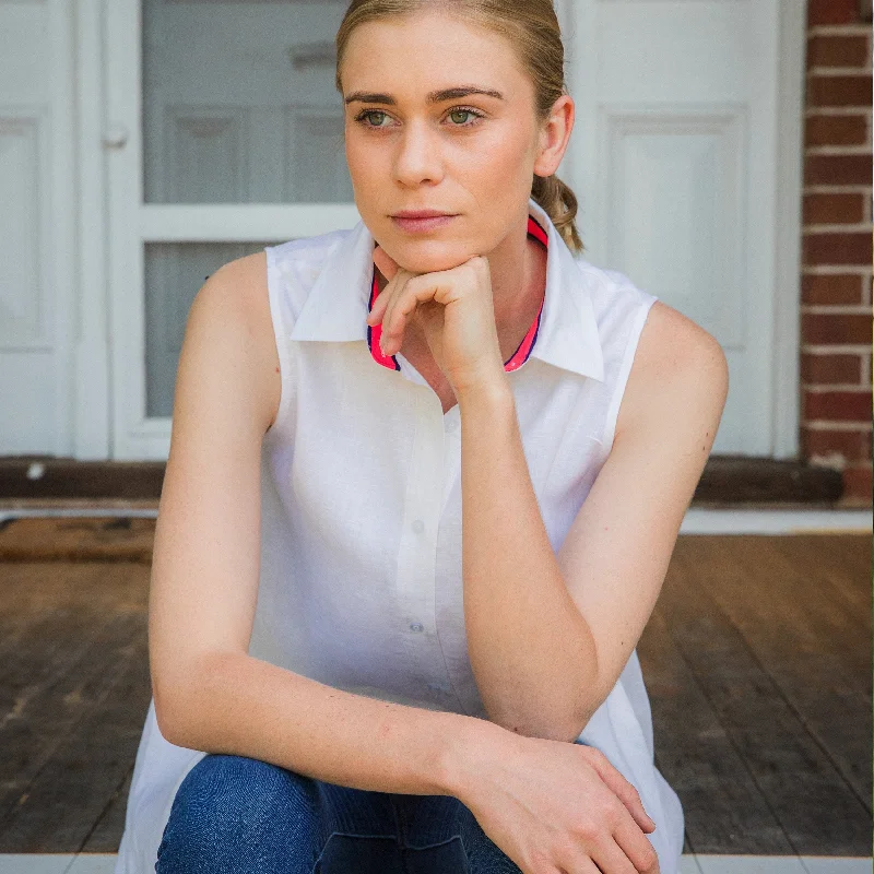 women's lace tops -Linen Sleeveless Swing Shirt - White