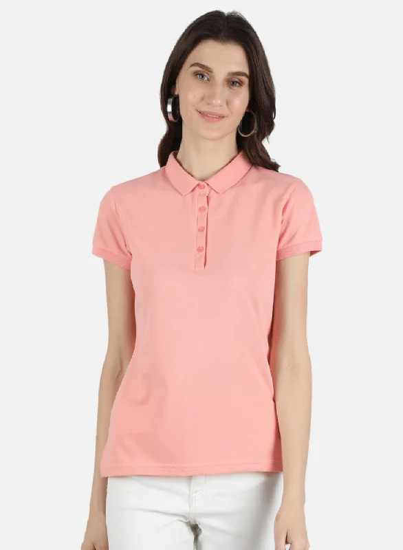 casual women's tops -Women Peach Plain T-Shirt