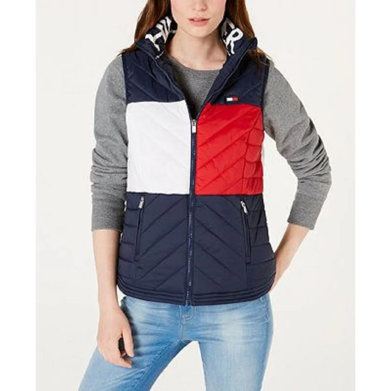 trendy coats for women -Tommy Hilfiger Women's Sport Quilted Vest Blue Size Extra Small - X-Small