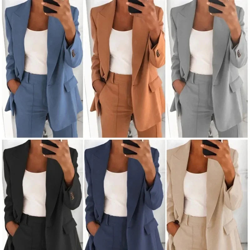 street style coats for women -Lapel Slim Cardigan Temperament Blazer for Women elegant suit jacket solid color