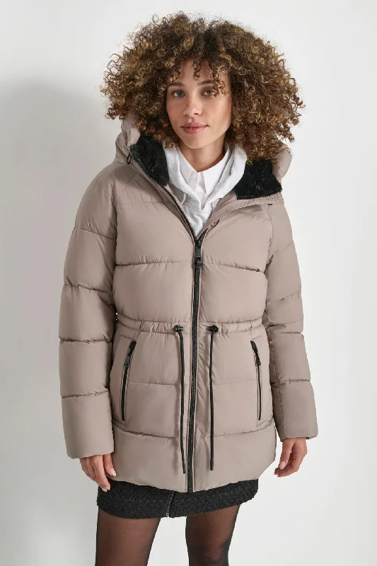 thermal coats for women -MID LENGTH LUSH PUFFER JACKET