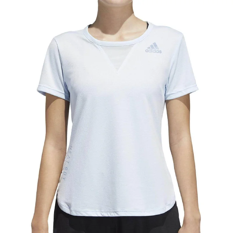 women's halter tops -adidas HEAT.RDY 3 Stripes Short Sleeve Womens Training Top - Blue