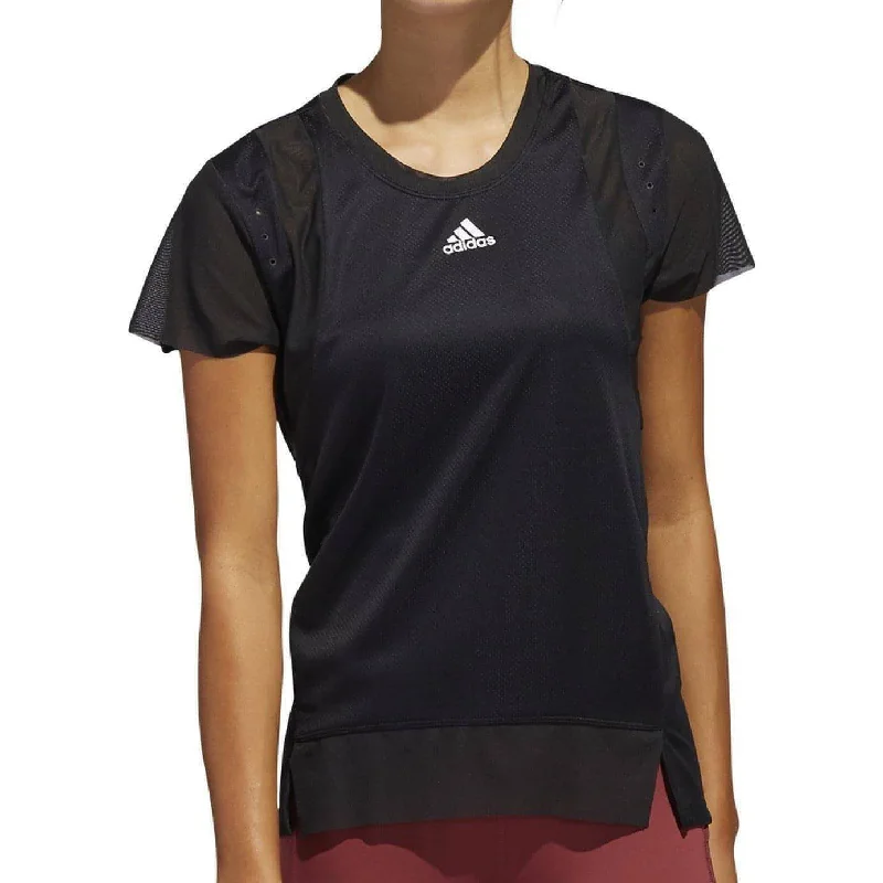 asymmetrical tops for women -adidas HEAT.RDY Short Sleeve Womens Training Top - Black