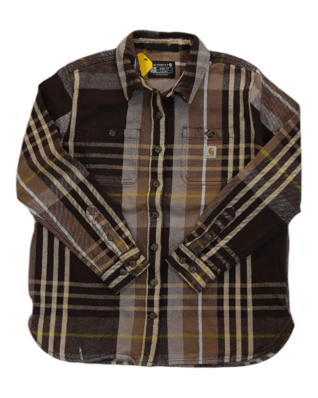 longline tops for women -Carhartt Women's Loose Fit Heavyweight Twill LS Plaid Shirt