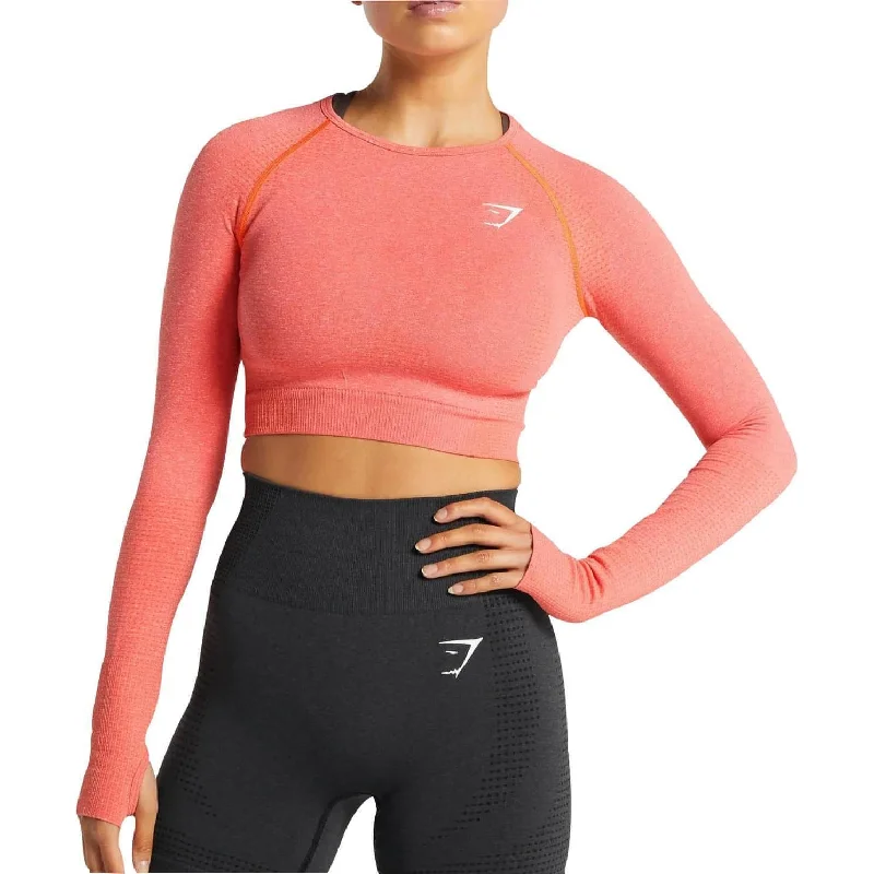 puff sleeve blouses for women -Gymshark Vital Seamless 2.0 Crop Long Sleeve Womens Training Top - Pink