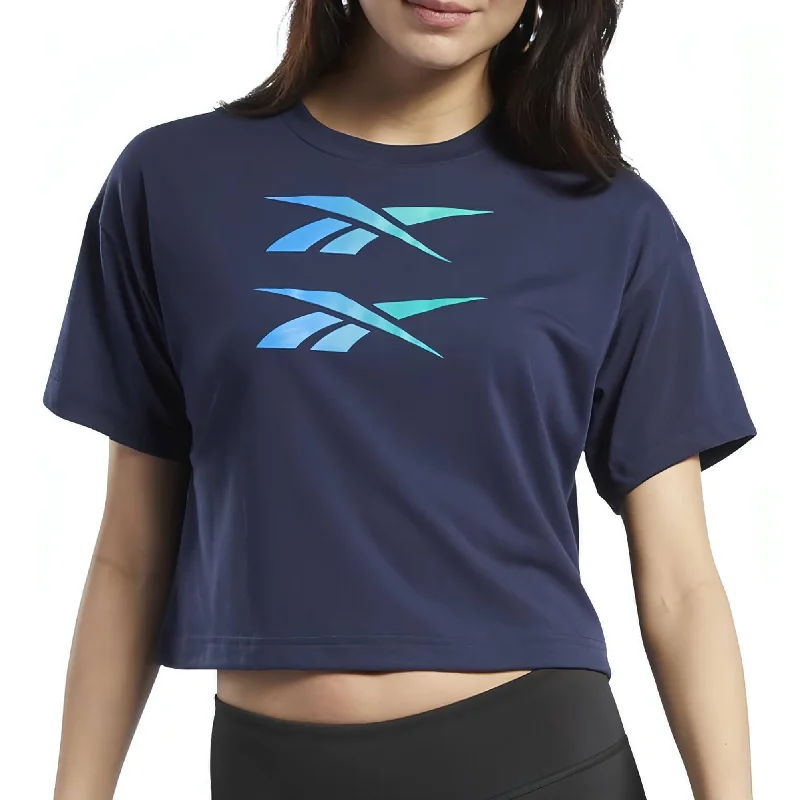 business casual blouses for women -Reebok Boxy Short Sleeve Womens Training Top - Navy