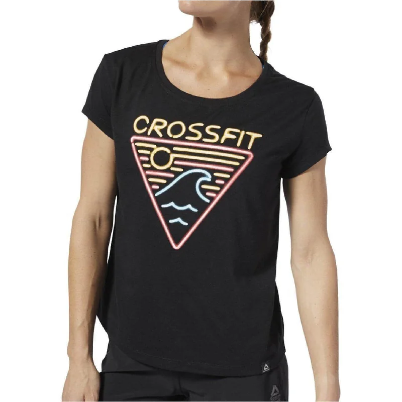 women's summer blouses -Reebok Crossfit Neon Retro Easy Short Sleeve Womens Training Top - Black