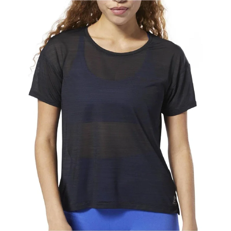 women's cotton t-shirts -Reebok Workout Ready Activchill Short Sleeve Womens Training Top - Black