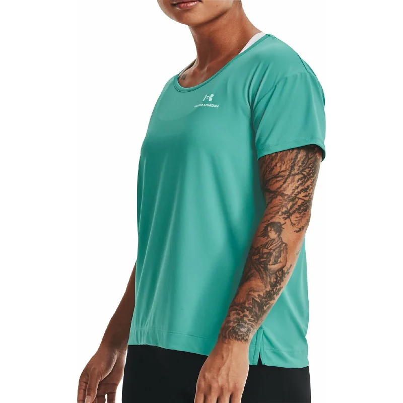 women's henley shirts -Under Armour Rush Energy Core Short Sleeve Womens Training Top - Green