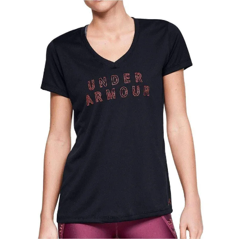 button-up shirts for women -Under Armour Tech Graphic Short Sleeve Womens Training Top - Black