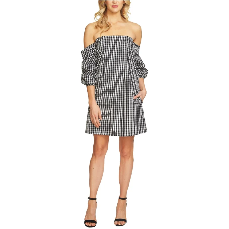 A-line dresses for women -1.State Womens Gingham Cascade Off-Shoulder Dress