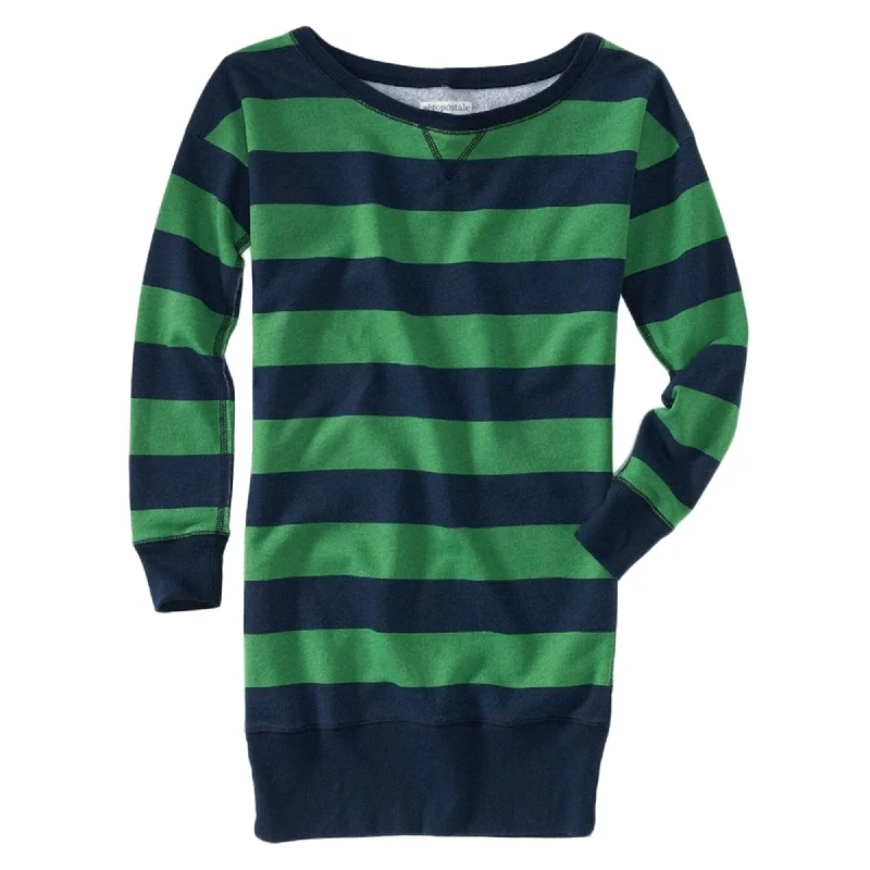 women's cocktail dresses -Aeropostale Womens Stripe Fleece Sweater Dress, Blue, Medium