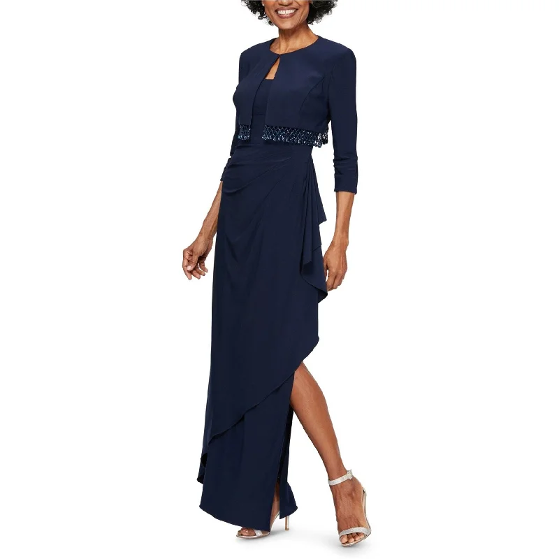 women's tunic dresses -Alex Evenings Womens 2-Piece Gown Dress, Blue, 10