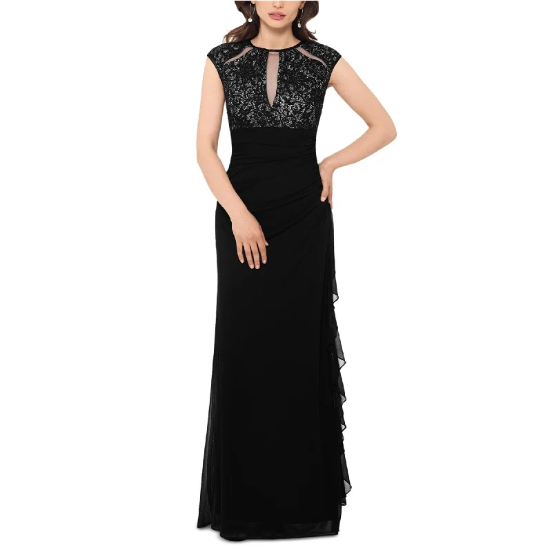 structured dresses for women -B&A Womens Lace Cut-Out Gown Sheath Dress, Black, 10