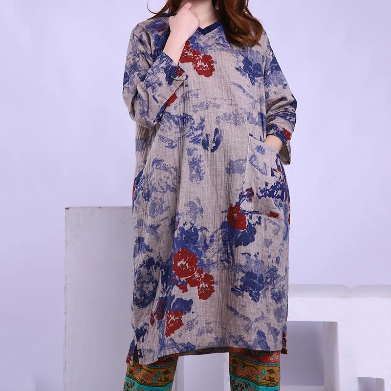 high-low dresses for women -Babakud Vintage Printed Cotton Linen Dresses