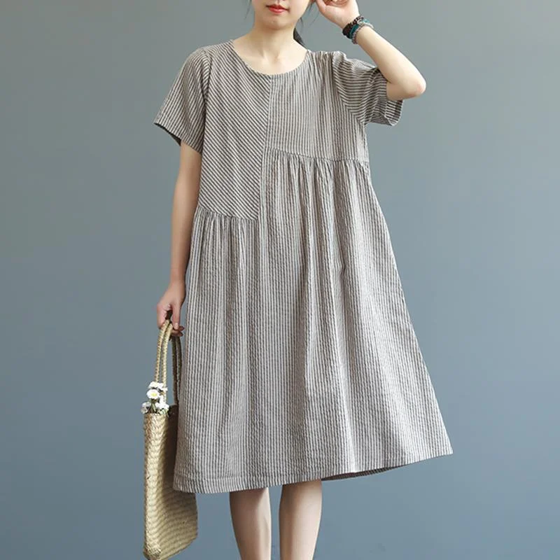 women's gingham dresses -Babakud Women Casual Loose Irregular Design Gathered Dress