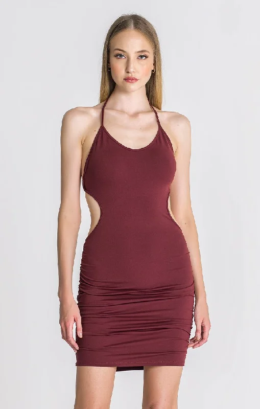 off-the-shoulder maxi dresses for women -Burgundy Lucifer Dress