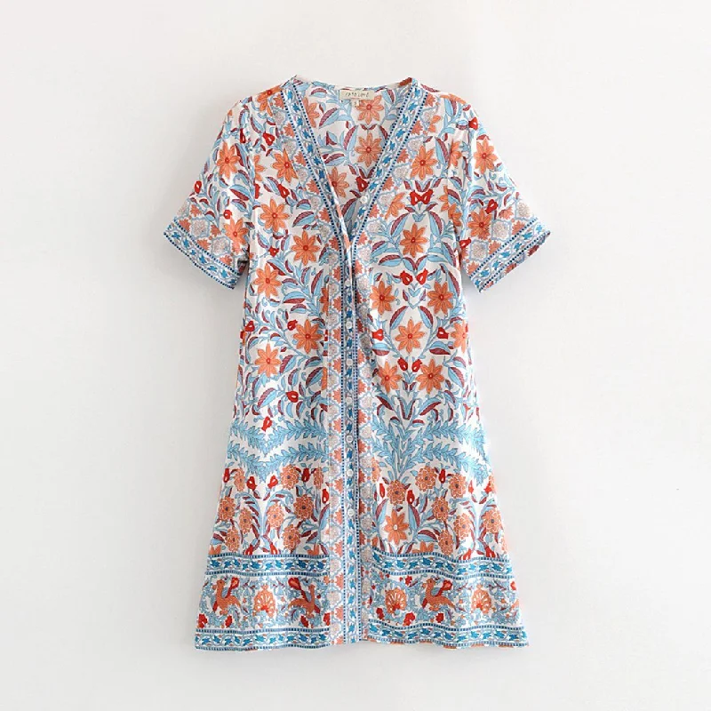 beach dresses for women -Buttons-up front Floarl Dress For Women