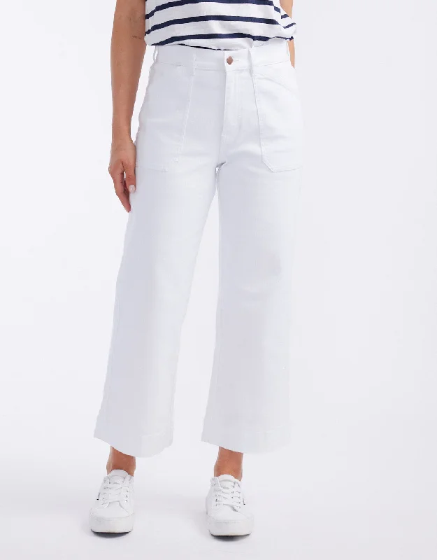 denim joggers for women -Catalina Cropped Wide Leg Jeans - White