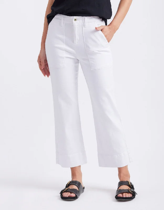 soft knit trousers for women -Celeste Wide Leg Jeans  - Snow White