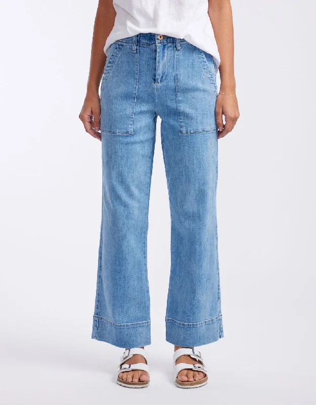 straight leg trousers for women -Celeste Wide Leg Jeans - 70's Blue