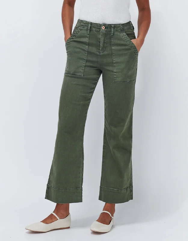 women's tailored trousers -Celeste Wide Leg Jeans - Khaki