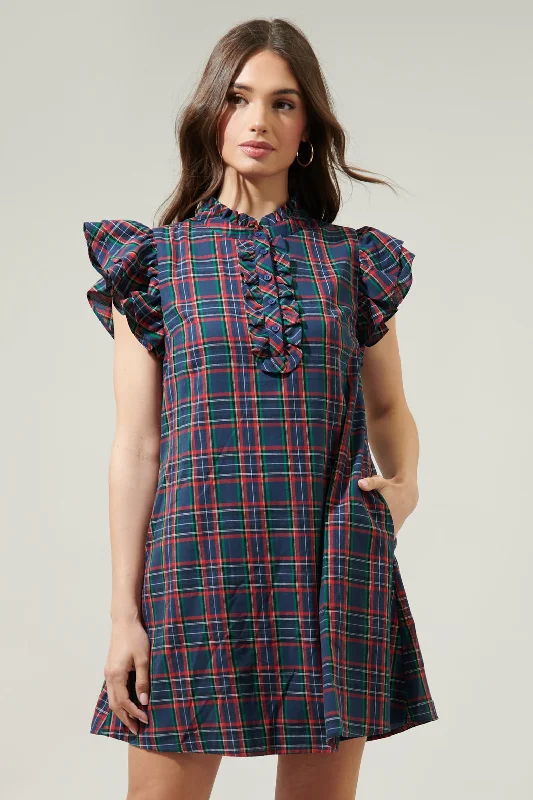 dressy long sleeve dresses for women -Chapman Plaid Shift Dress