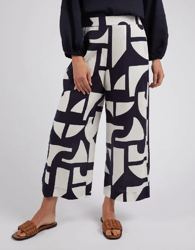 embroidered trousers for women -Dali Abstract Pant - Midnight Abstract Print