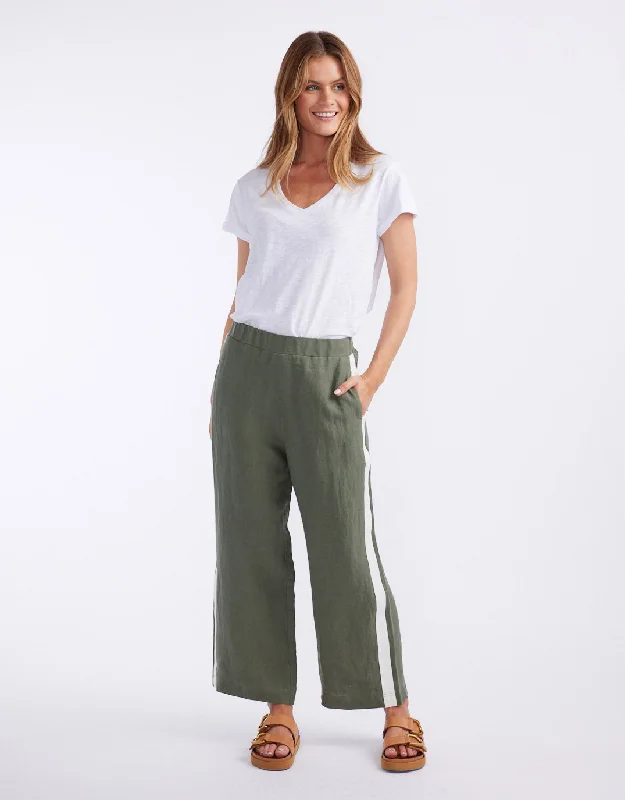 comfy pajama pants for women -Deluxe 100% Linen Pants - Khaki/White Stripe