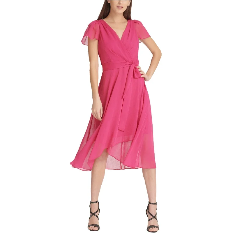 satin wrap dresses for women -DKNY Womens Belted Surplice Dress, Pink, 8