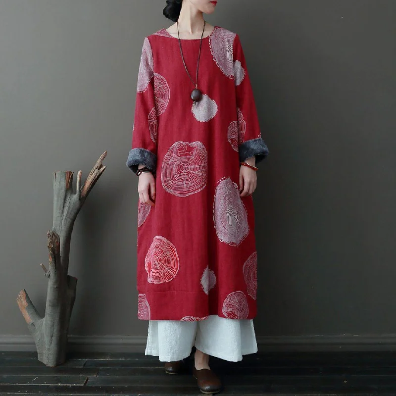 floral wrap dresses for women -Babakud Ethnic Style Warmth Jacquard Fleece Dresses