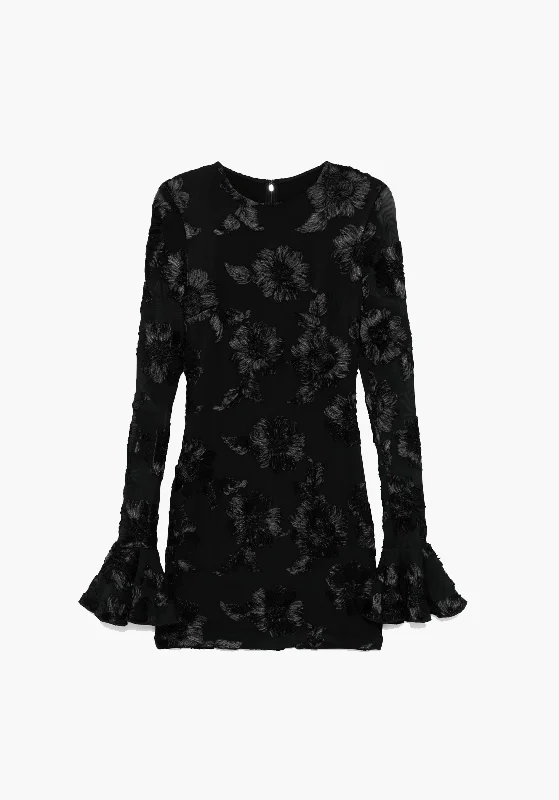 women's wraparound dresses -FLOWER MESH MINI DRESS BLACK