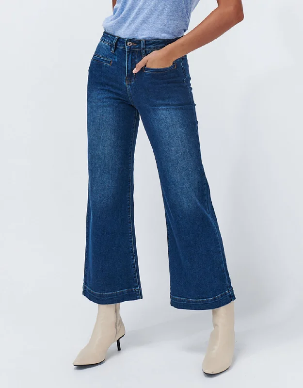 ankle-length trousers for women -Freya Wide Leg Jeans - Fremont Wash