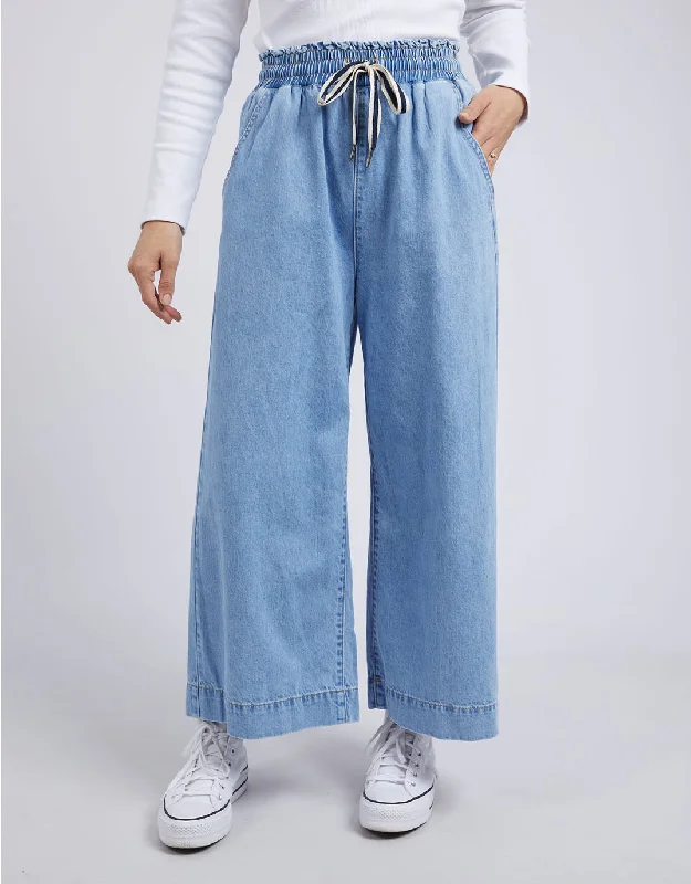 vintage style pants for women -Greta Wide Leg Pant - Mid Blue Denim