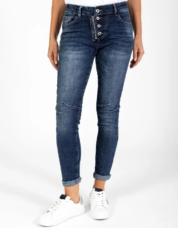 mid-rise pants for women -Italian Star Jeans - Blue Denim