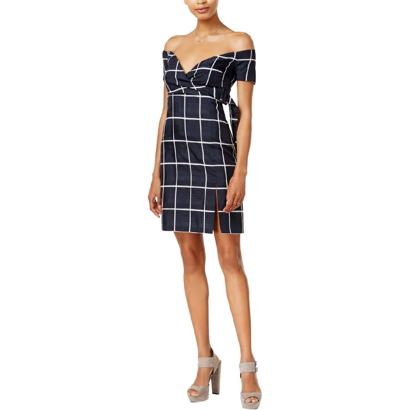 pleated dresses for women -J.O.A. Womens Plaid Off-Shoulder Dress, Blue, Medium