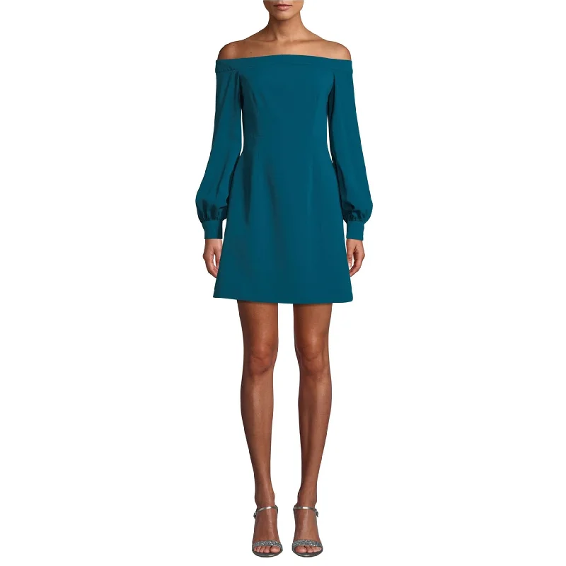 elegant midi dresses for women -Jill Stuart Womens Solid Crepe Off-Shoulder Dress, Green, 2