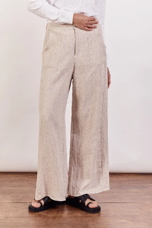 relaxed denim pants for women -Jude Wide Leg Linen Pants - Natural